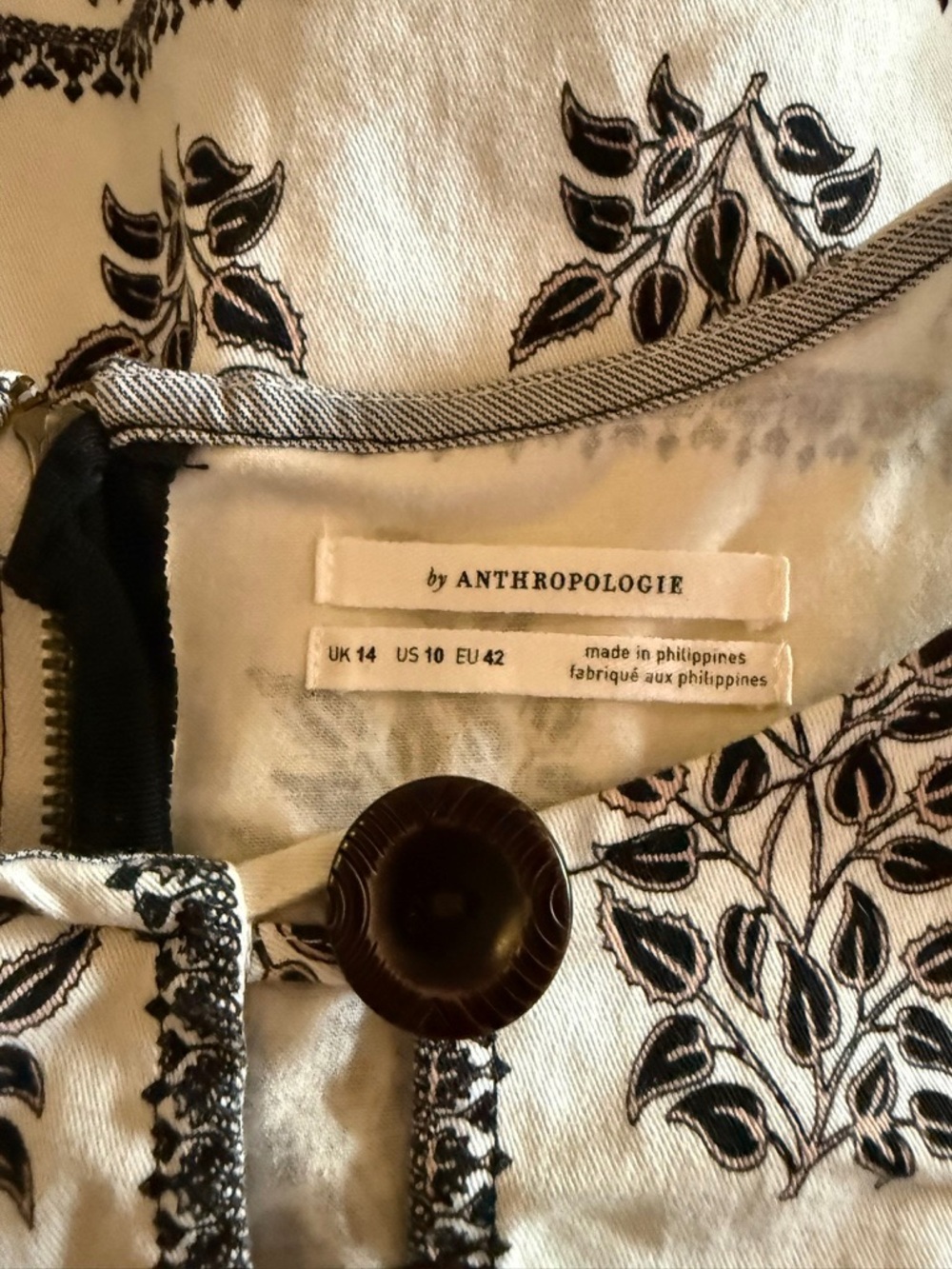 Anthropologie White Midi Dress with a Sophisticated Black Floral Block Print - Picture 5 of 11